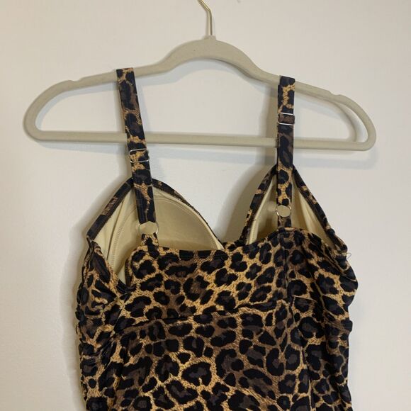 D & Co Beach Swimsuit Leopard Print One Piece Dress Tank - Size 14 - Picture 6 of 13